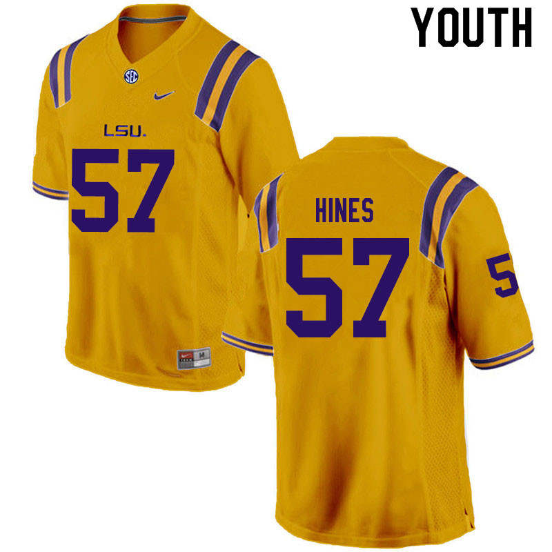Youth #57 Chasen Hines LSU Tigers College Football Jerseys Sale-Gold